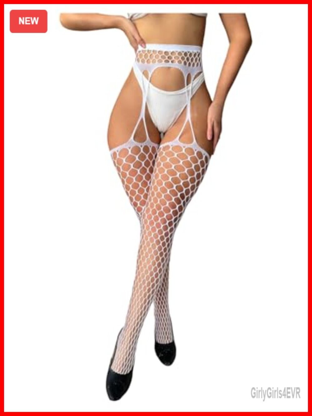 Women's Fishnet Garter Mesh Sheer High Waist Tights Suspender Pantyhose